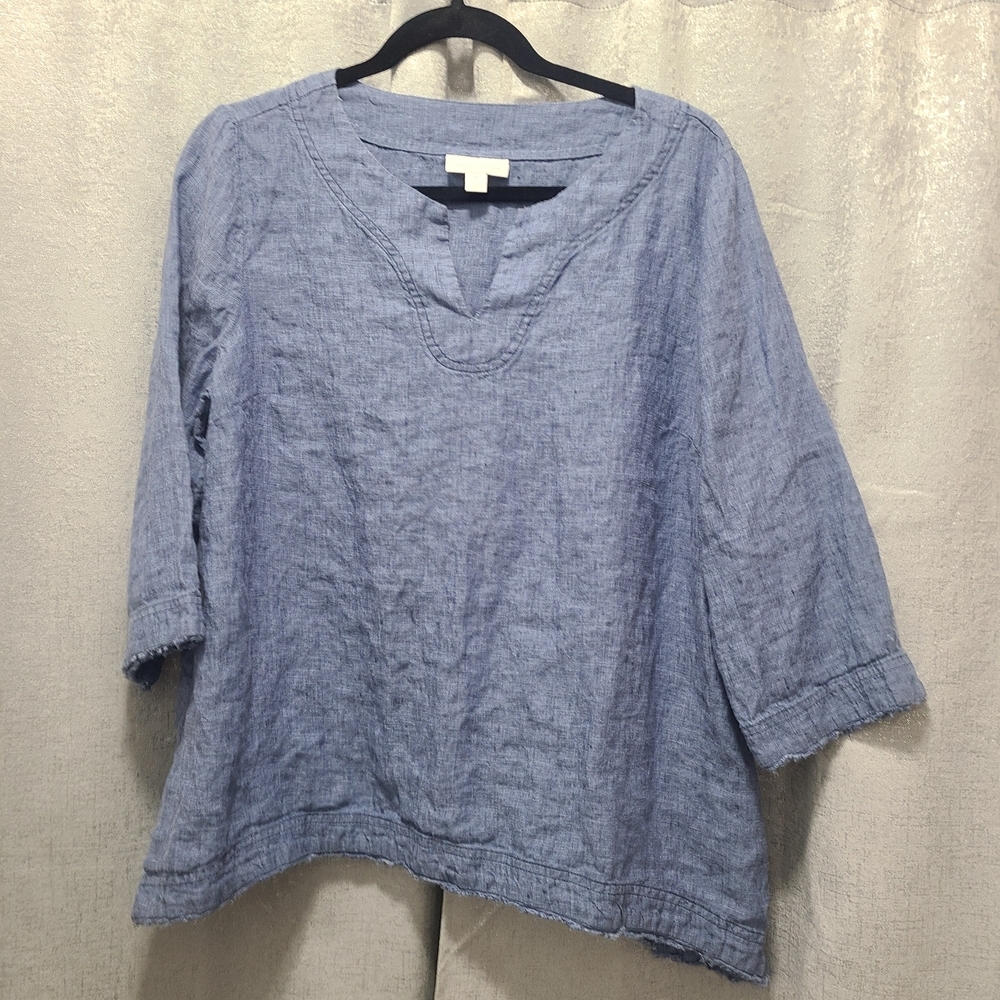 Charter Club Linen‎ 3/4 Sleeve Blouse with Mandarin Collar